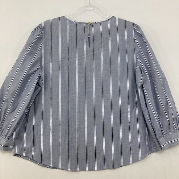 Draper James size 14 Blue Gray Striped Preppy Puff Sleeve Blouse Office Work - Picture 8 of 10